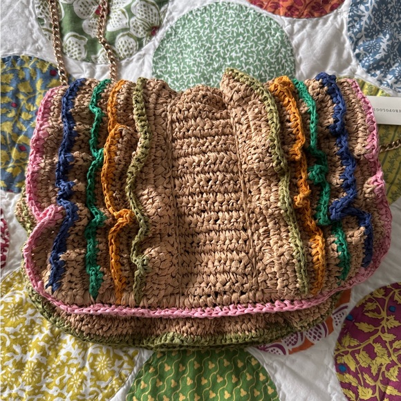 ANTHROPOLOGIE MAEVE RUFFLED STRAW RAFFIA BAG IN MULTI COLORS NEW - Picture 10 of 11